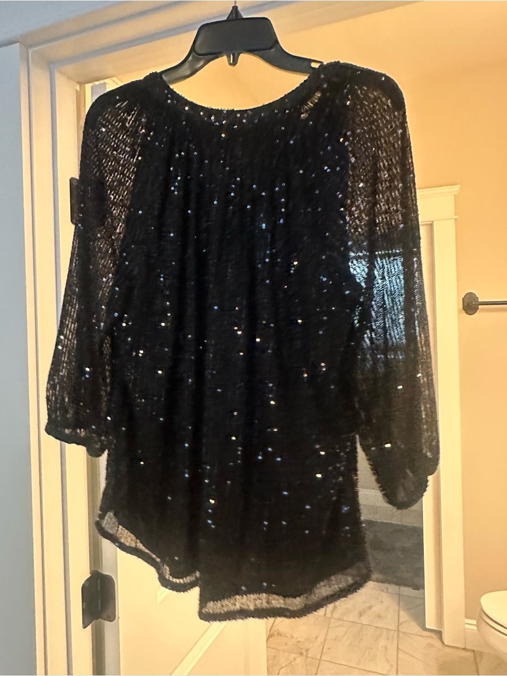 crown & ivy Black Sequin Mesh Blouse